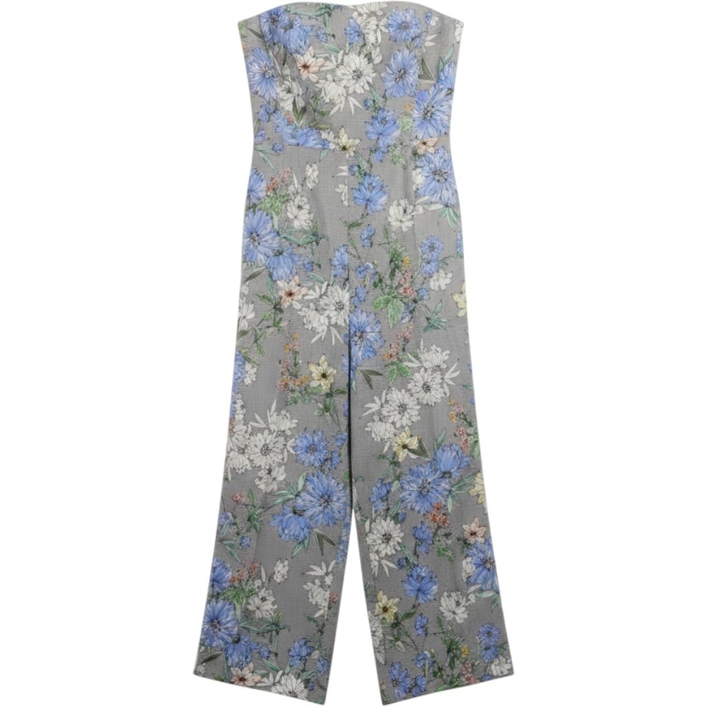 H&M Jumpsuit Blue Floral Strapless Wide Leg Summer Women Size 8